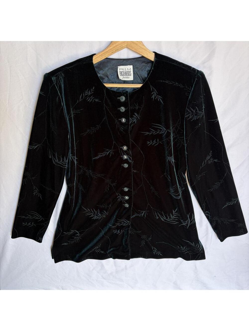 Velvet Evening Jacket Blazer Emerald Green Sparkles Shoulder Pads Witchy Goth